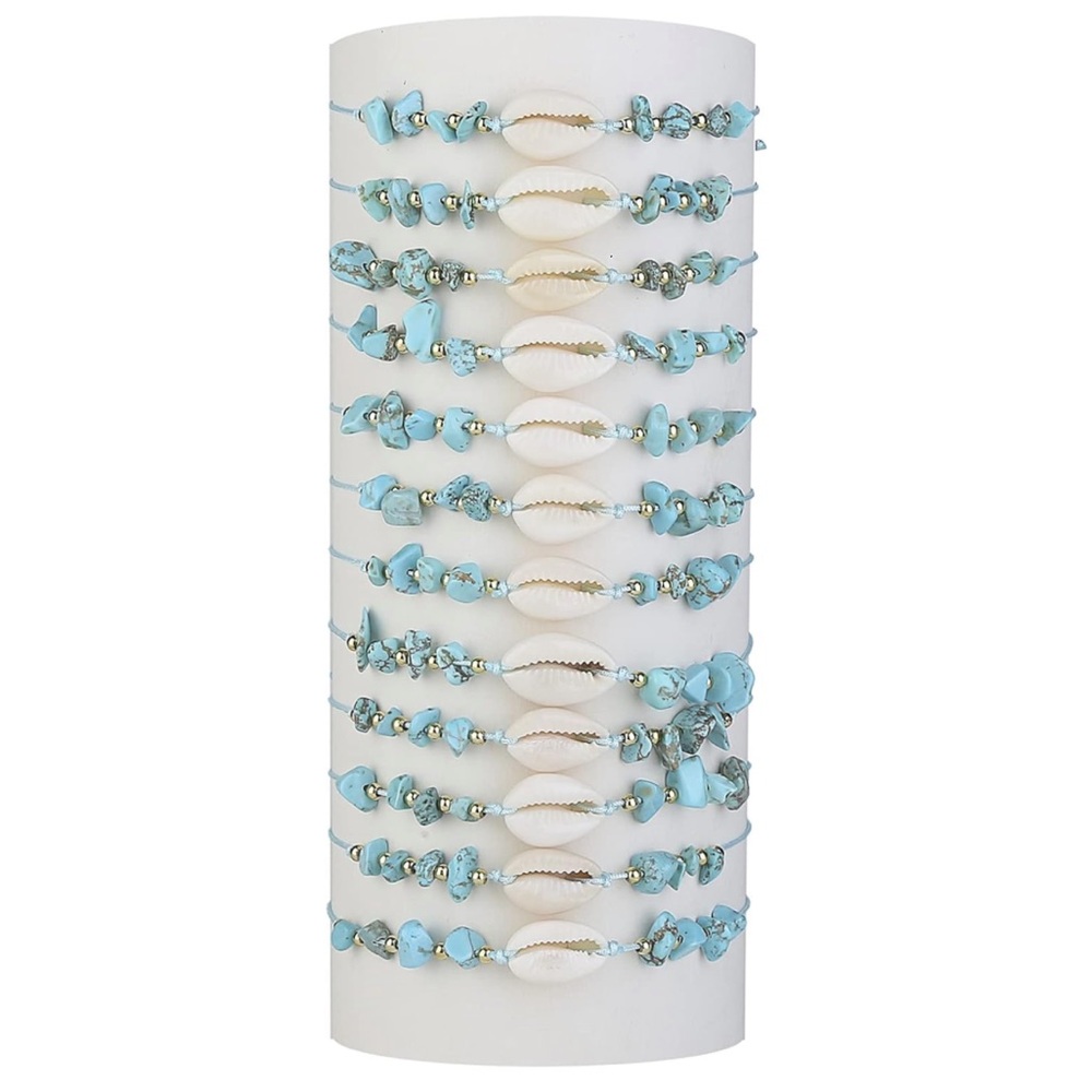 12 Pack Seashell Beaded Gemstone Adjustable Friendship Bracelet